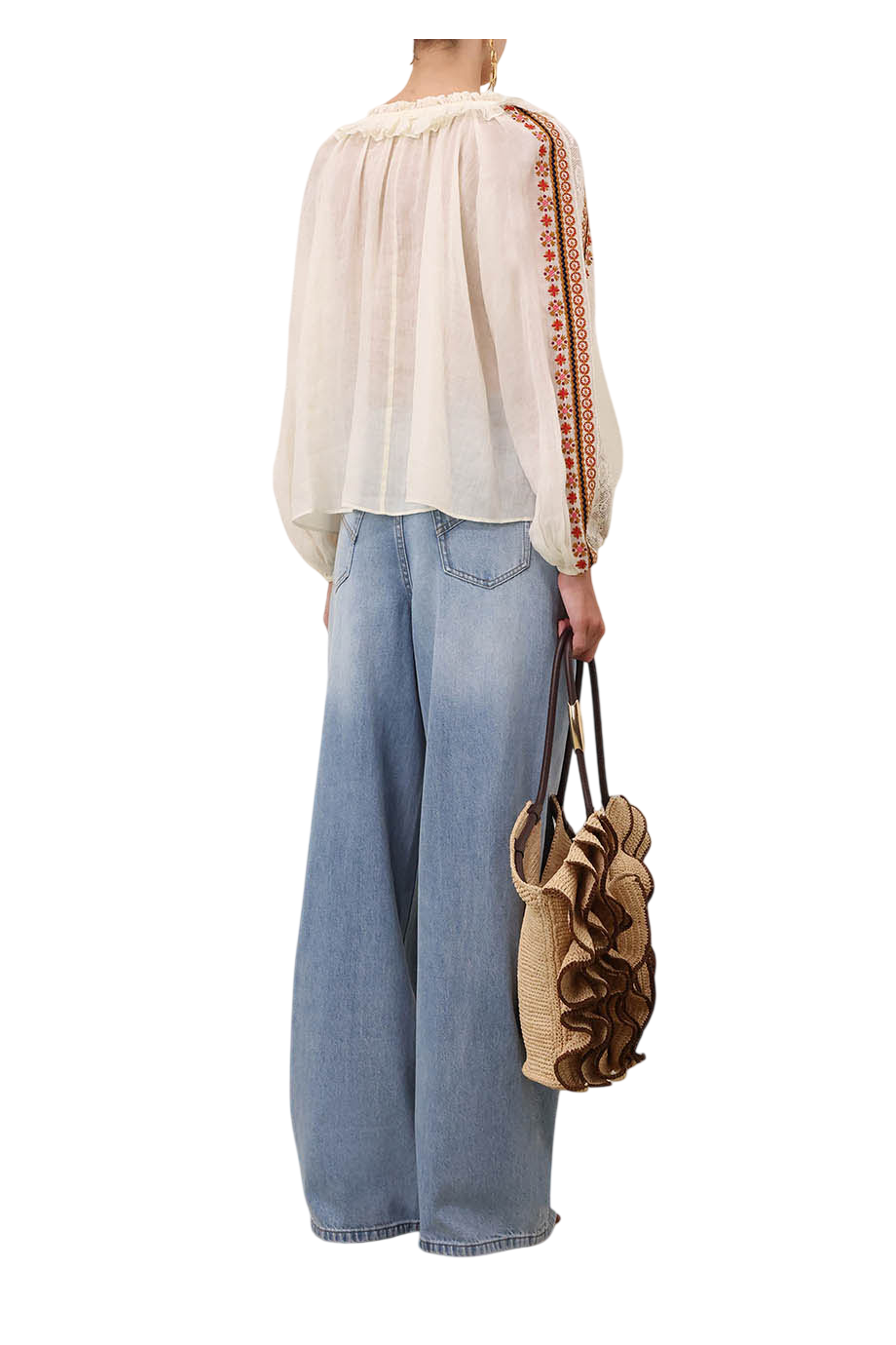 Aster embroidered ramie blouse in cream
