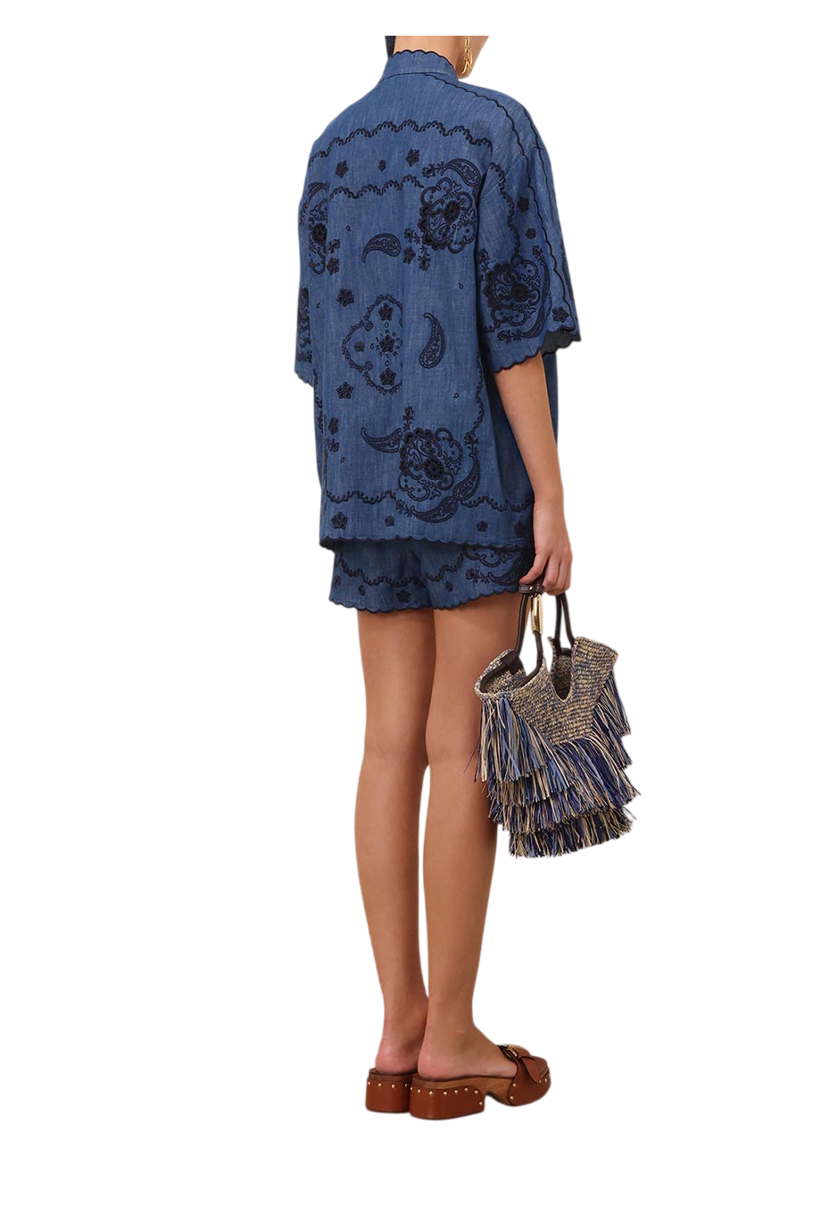 Aster embroidered denim shorts in blue