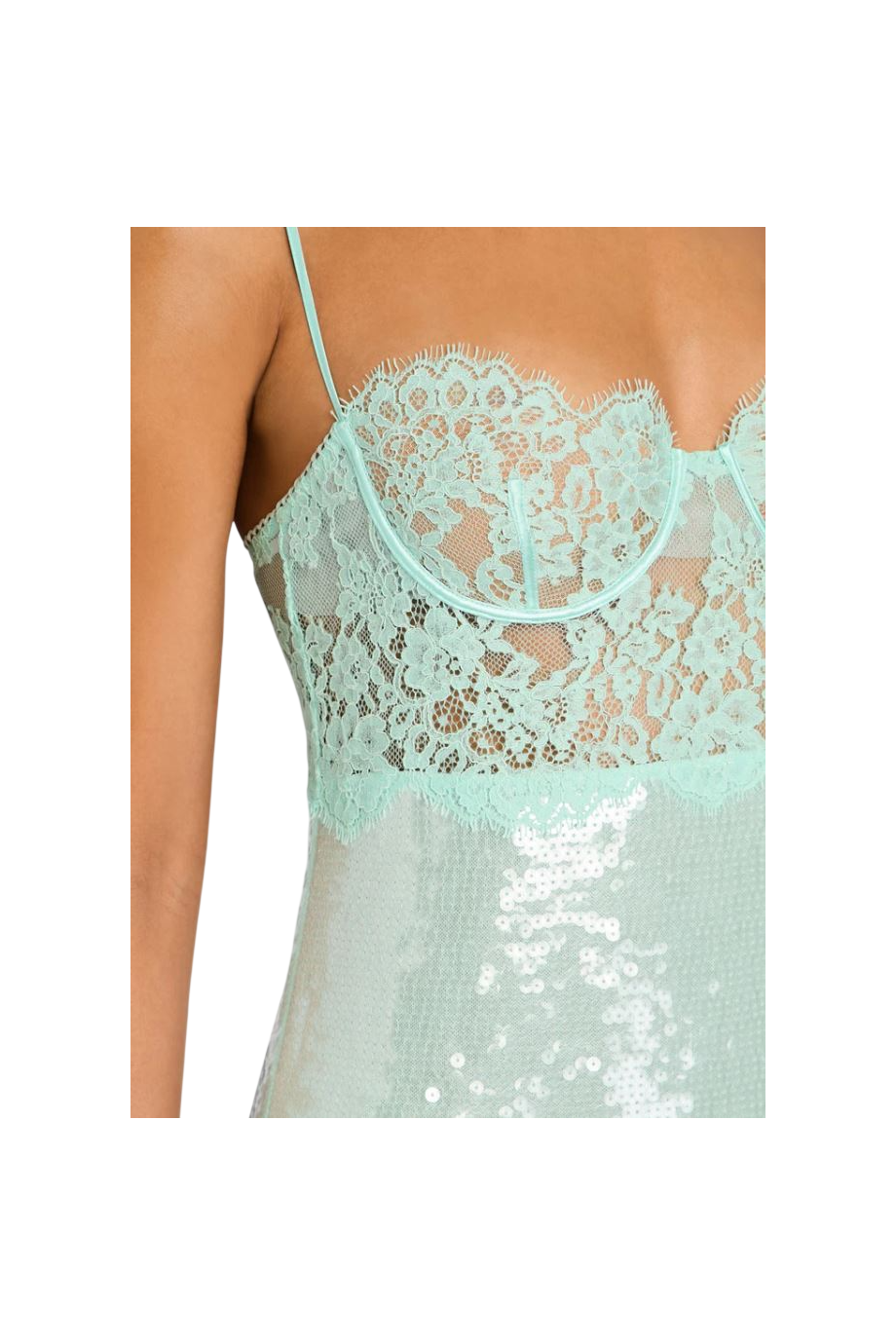 Alixandra paillettes-embellished lace mini dress in mint 