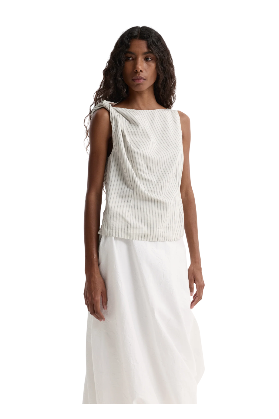 Striped draped silk and cotton top in stripe