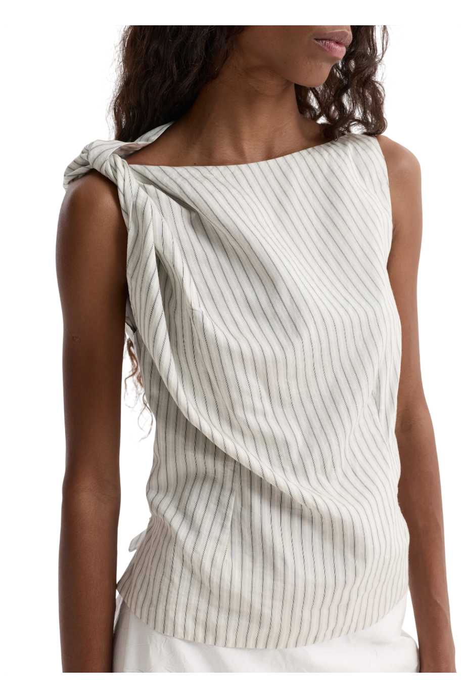 Striped draped silk and cotton top in stripe