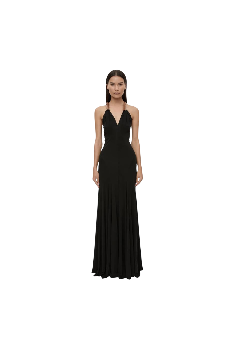 Chime wood-embellished crepe maxi dress in black