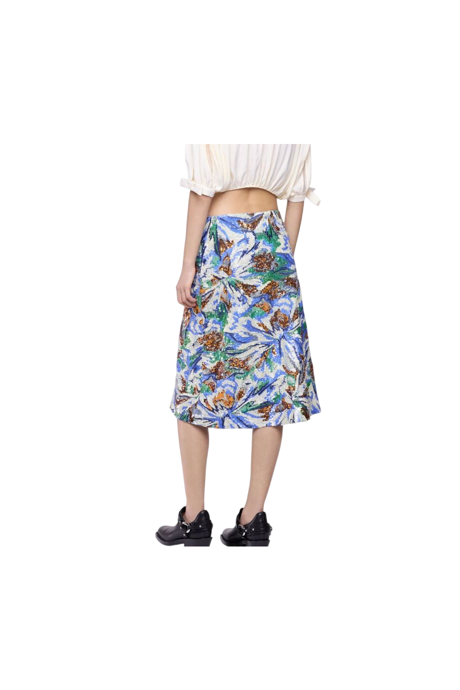 Abstract sequinned midi skirt in multicolor 