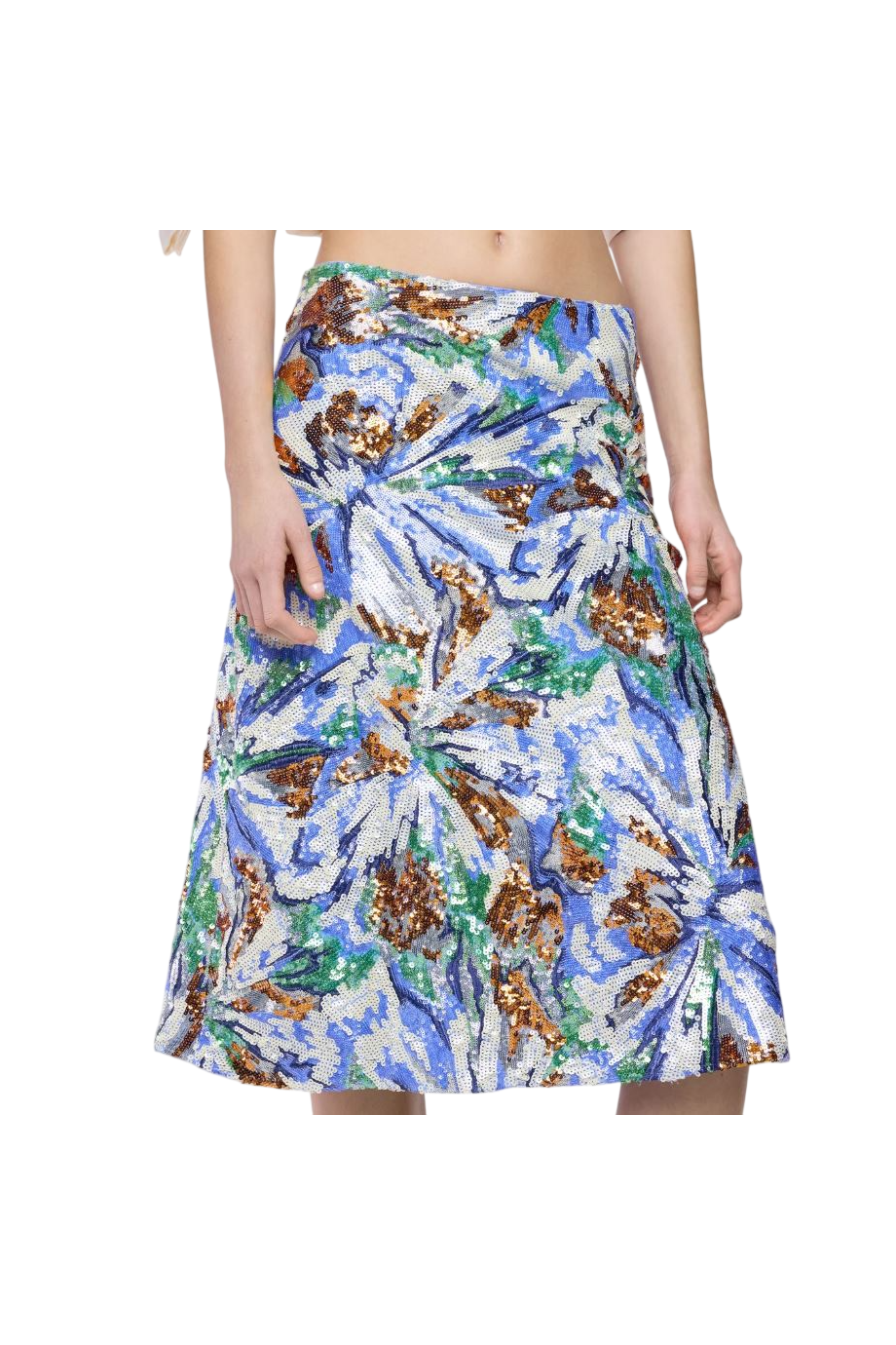 Abstract sequinned midi skirt in multicolor 