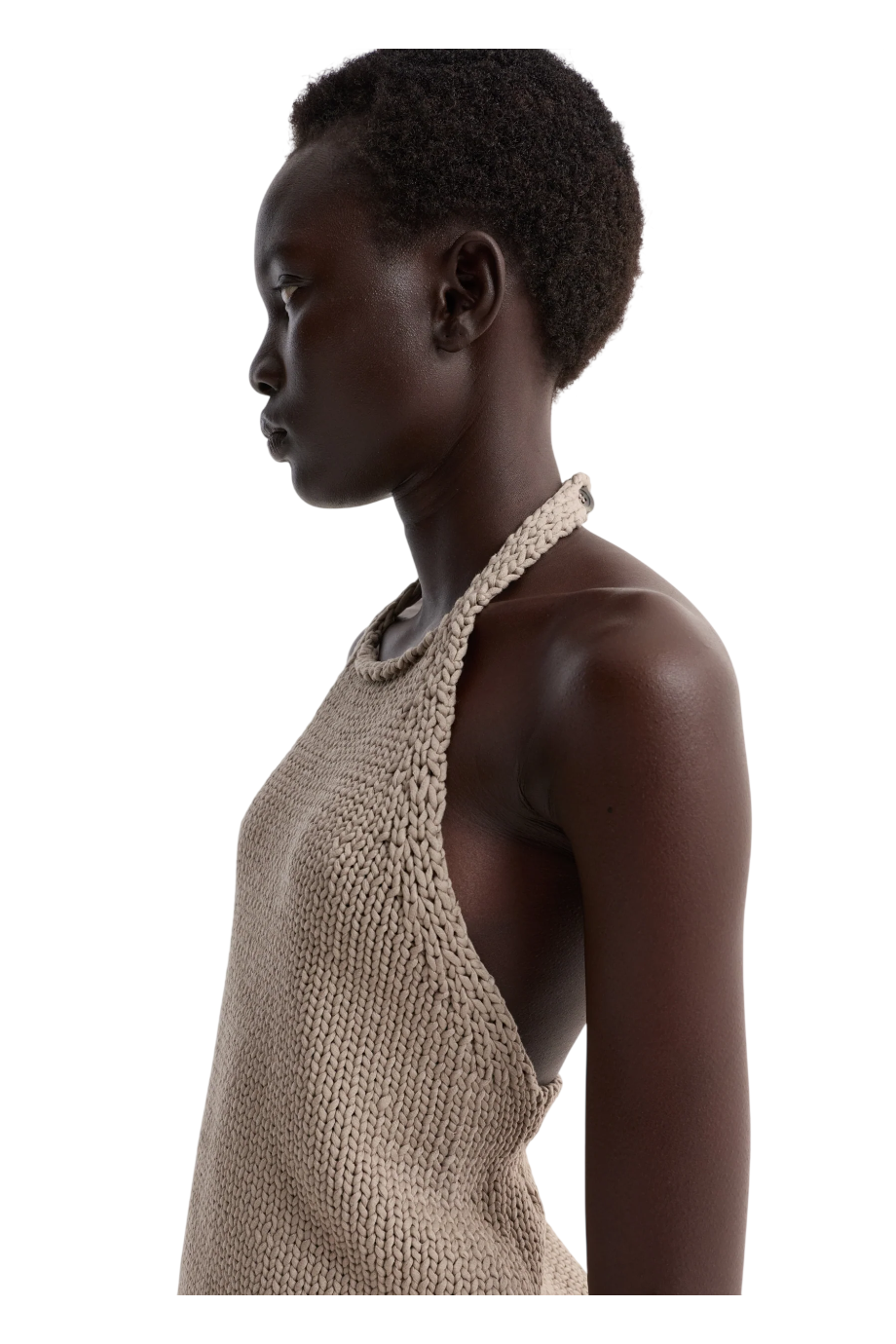 Chunky knitted halterneck top in stone