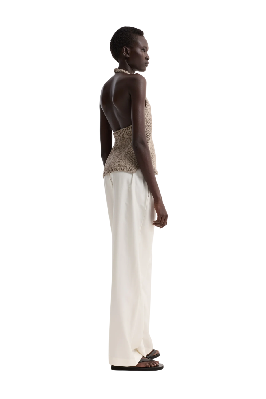 Chunky knitted halterneck top in stone