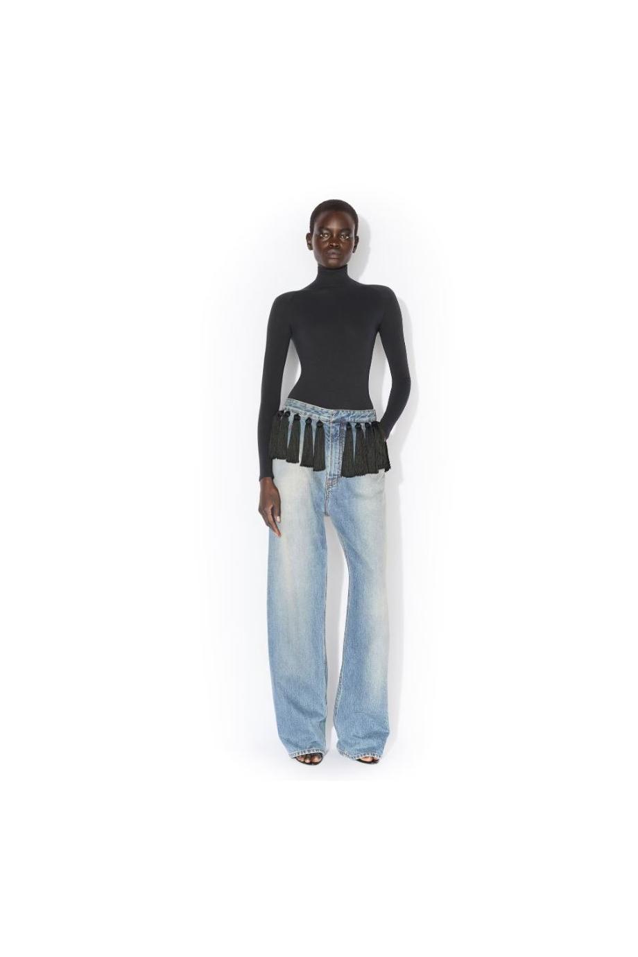 Tasseled denim pants in blue