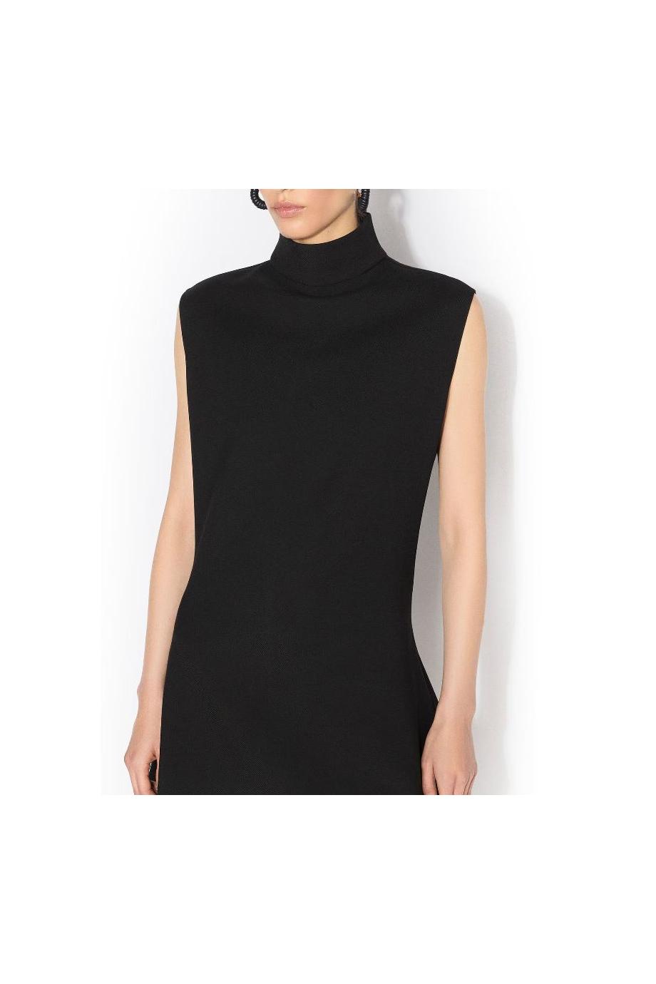 Asymmetric wool-garbardine mini dress in black