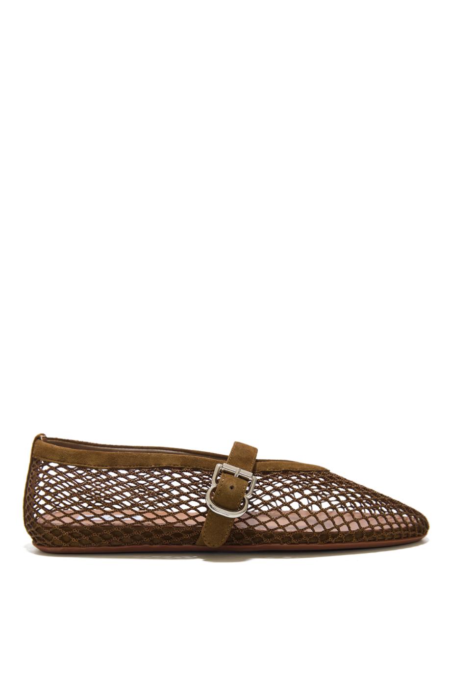 Le Ballerine fishnet suede flats in vert kaki