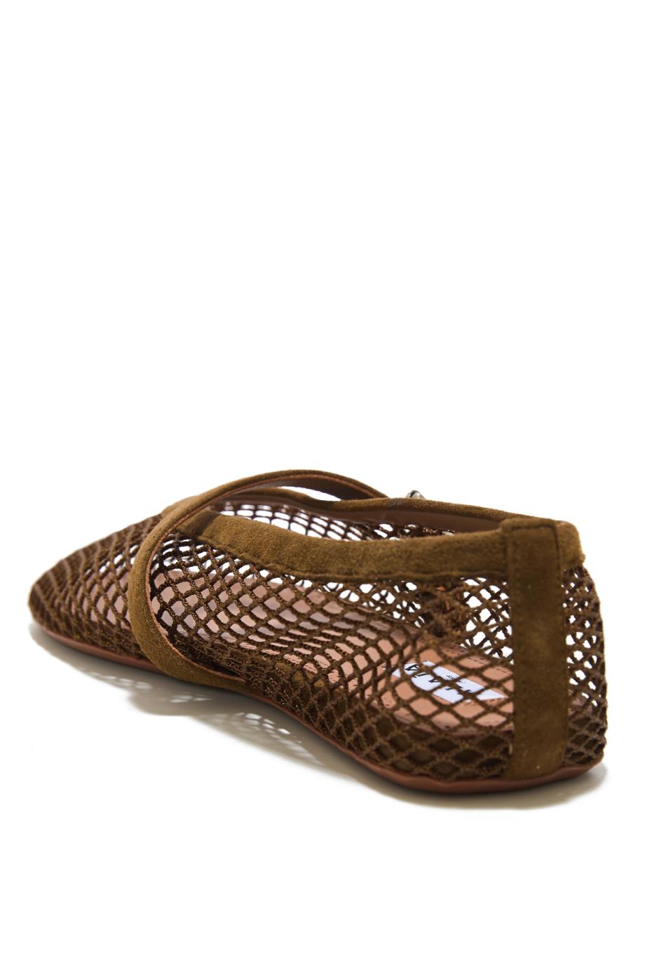 Le Ballerine fishnet suede flats in vert kaki