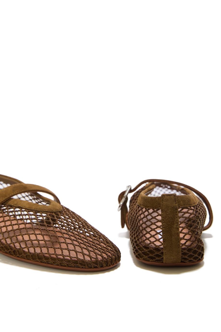 Le Ballerine fishnet suede flats in vert kaki