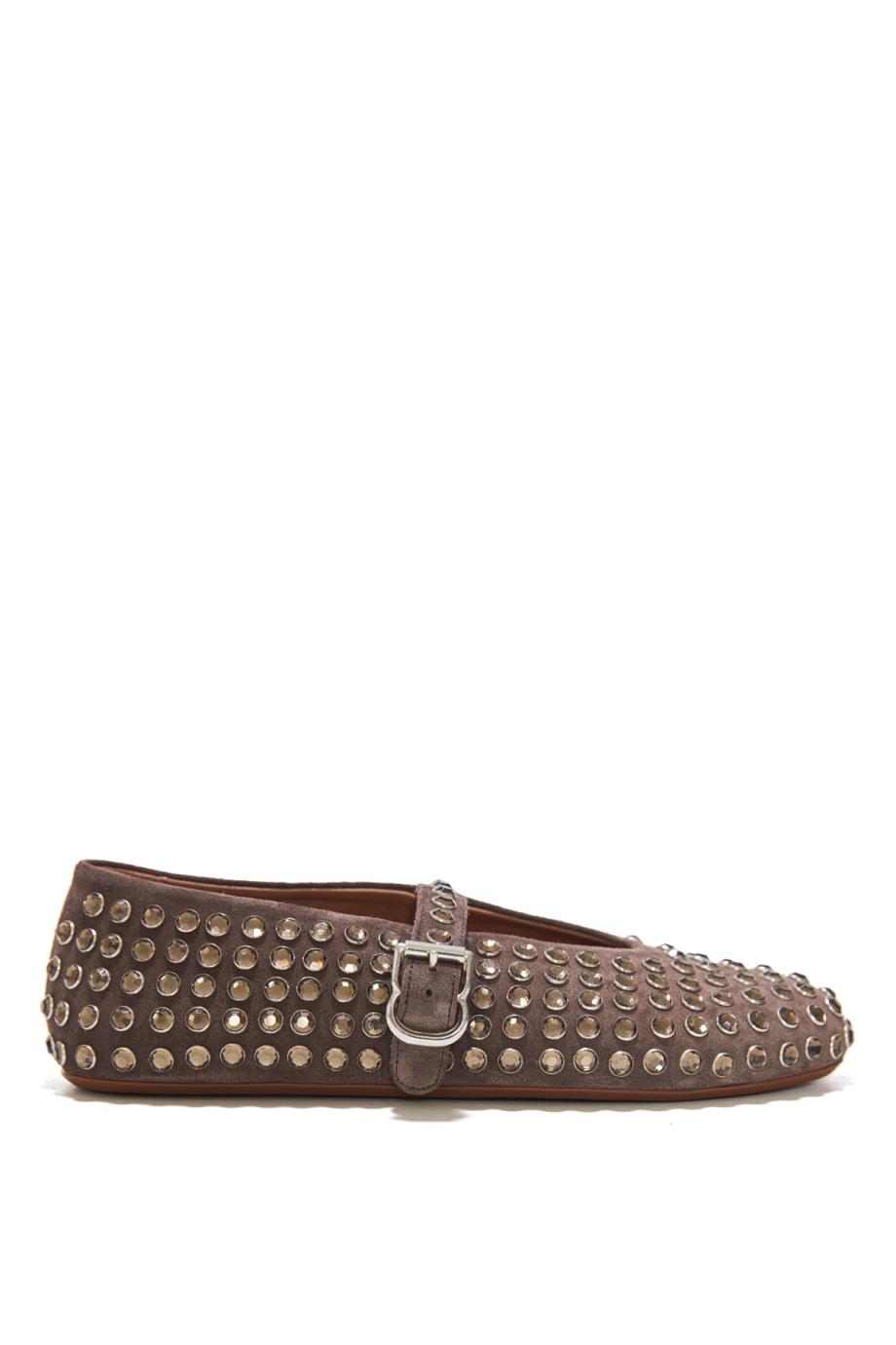 Embellished leather ballerinas in brun