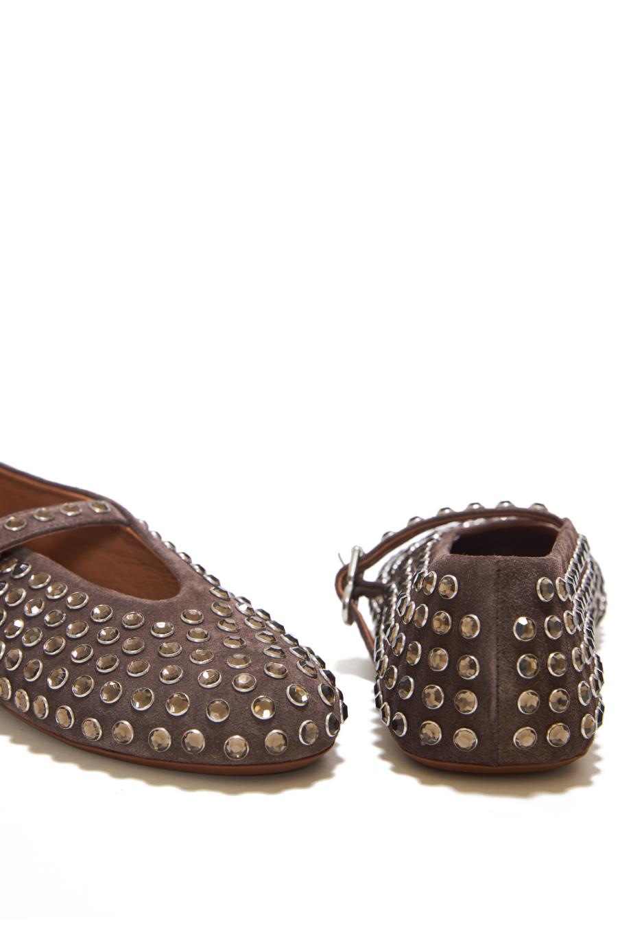 Embellished leather ballerinas in brun