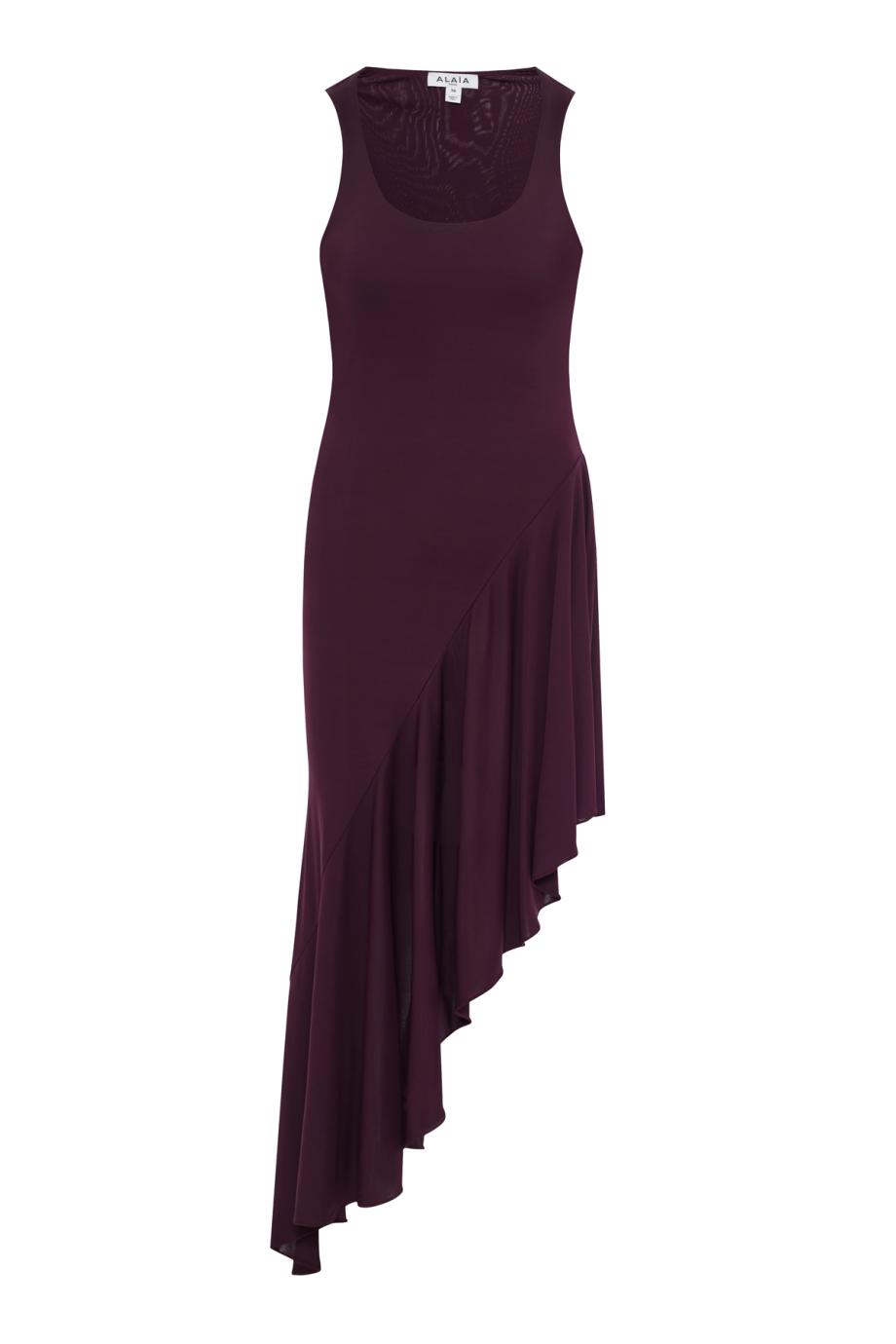 Asymmetric knitted midi dress in bordeaux
