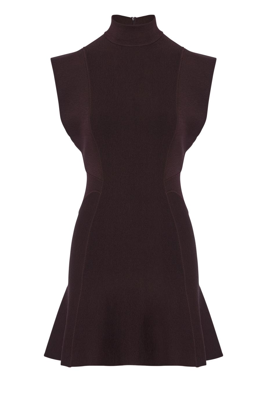 Aubergine silk knit short dress in aubergine