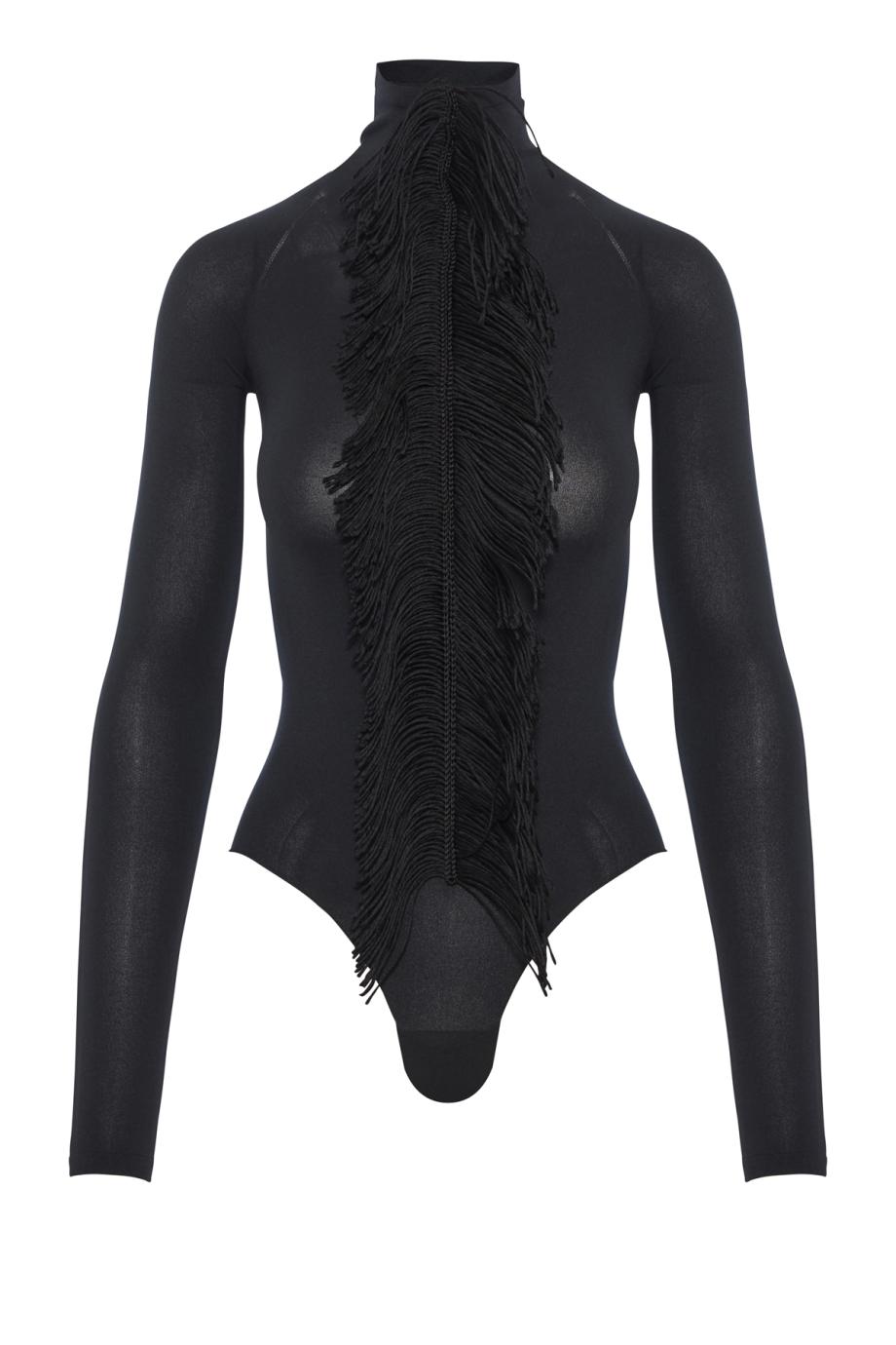 Fringed bodysuit in black