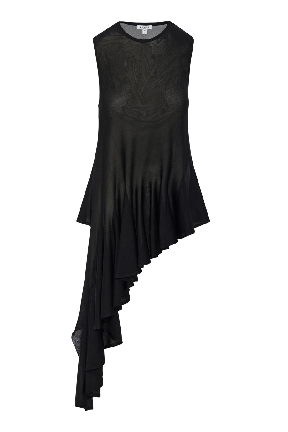 Asymmetric crepe top in black 