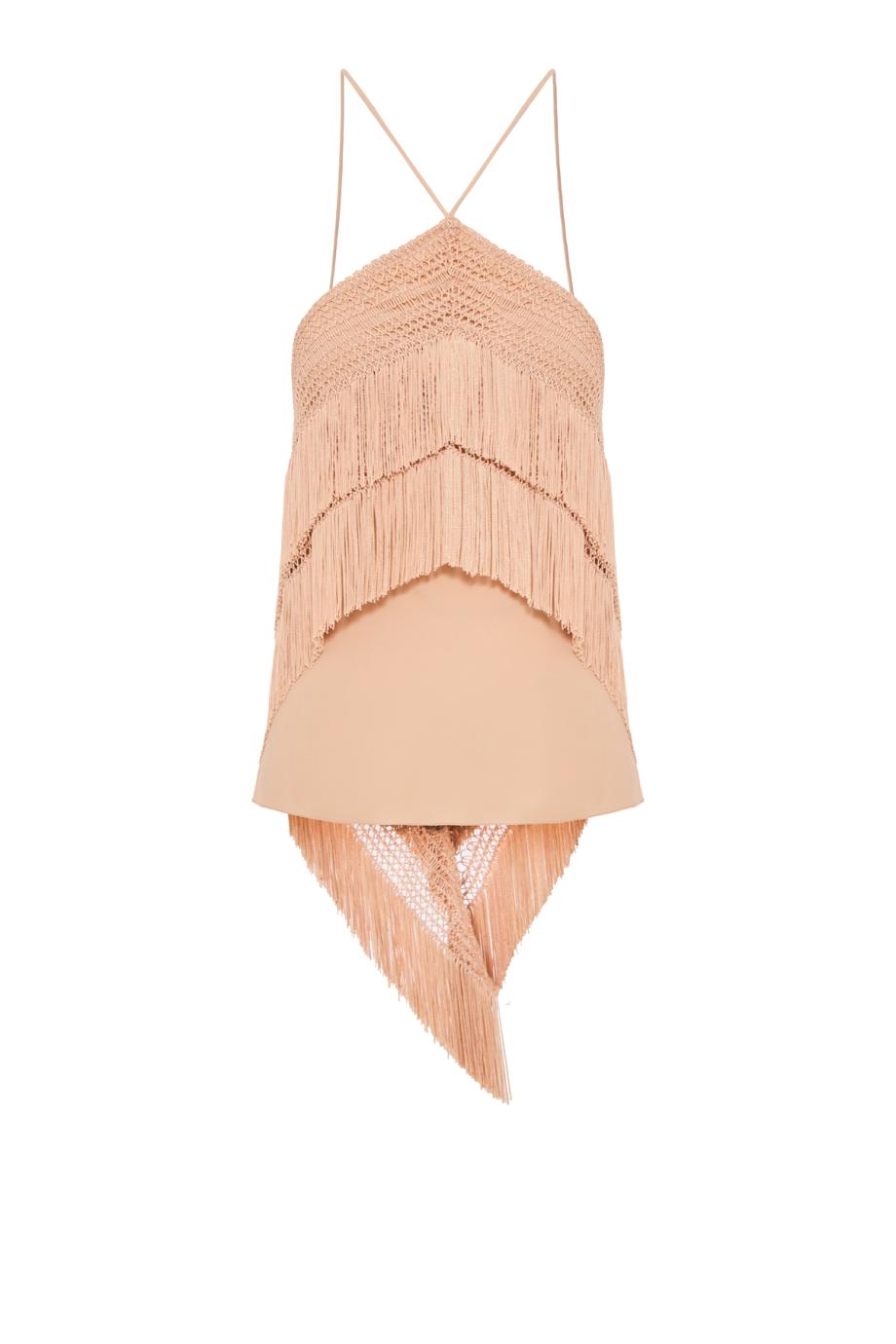 Reina fringed halterneck top in peach