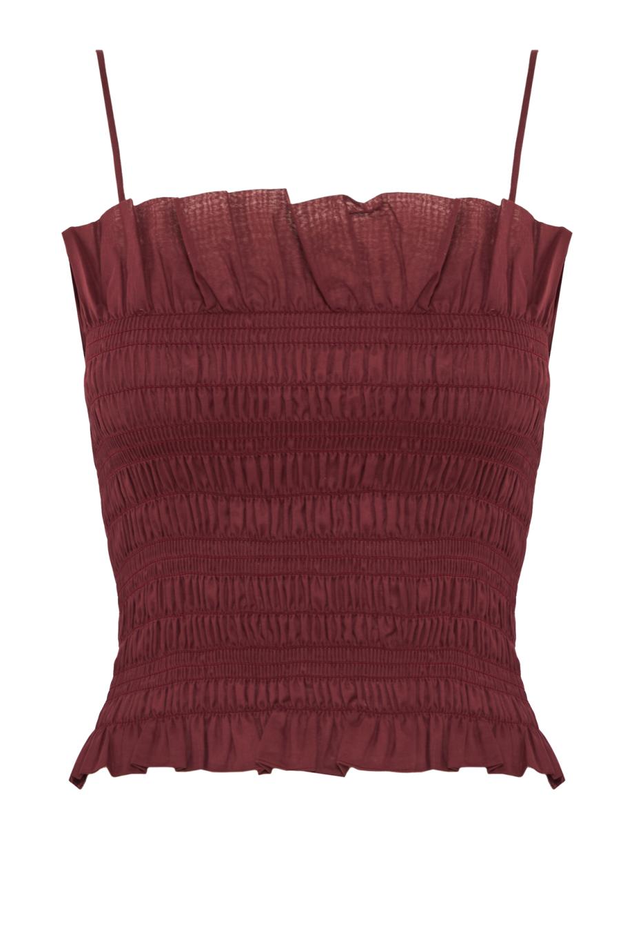 Suri smocked cotton top in rouge noir