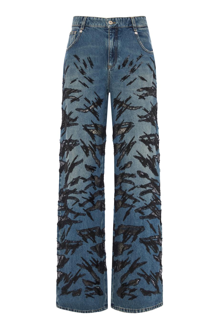 Embroidered denim jeans in ice blue