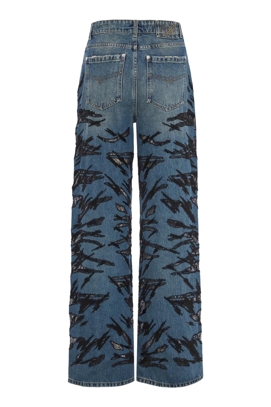 Embroidered denim jeans in ice blue