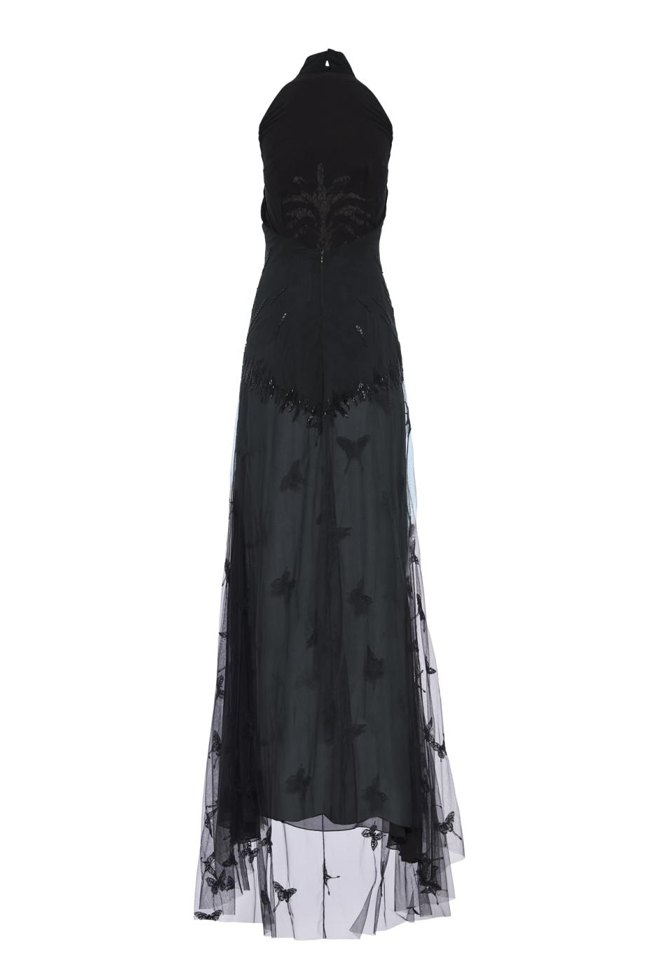 Embroidered tulle midi dress in black