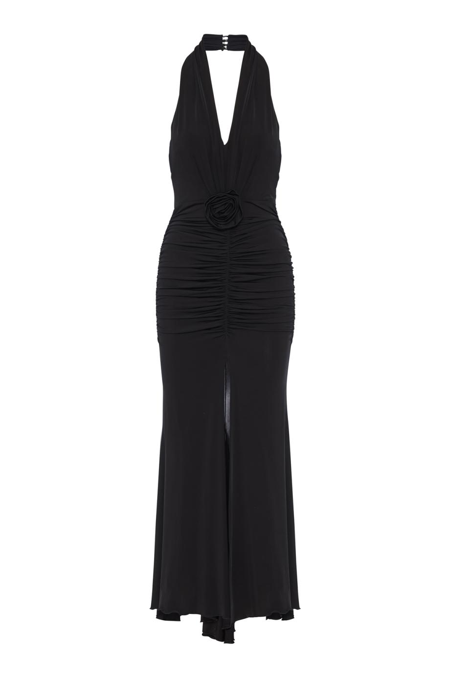 Ruched crepe strapless maxi dress in black