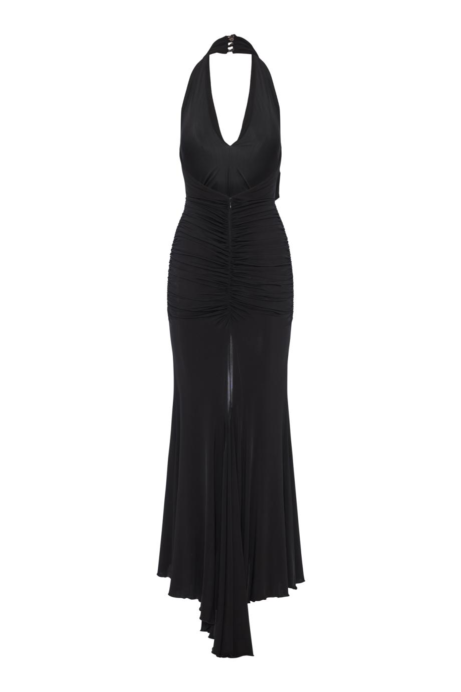 Ruched crepe strapless maxi dress in black