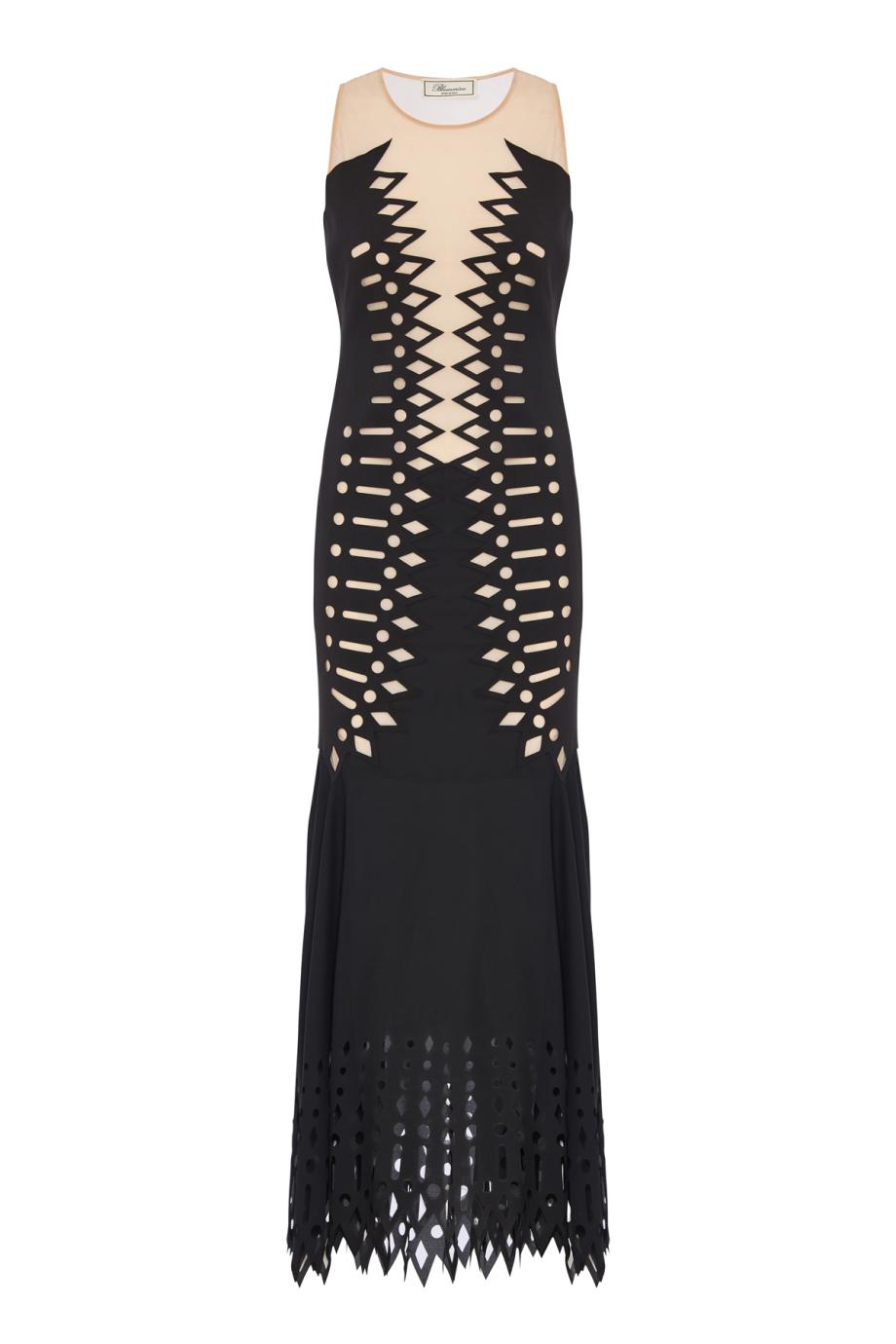 Embroidered scuba maxi dress in black 