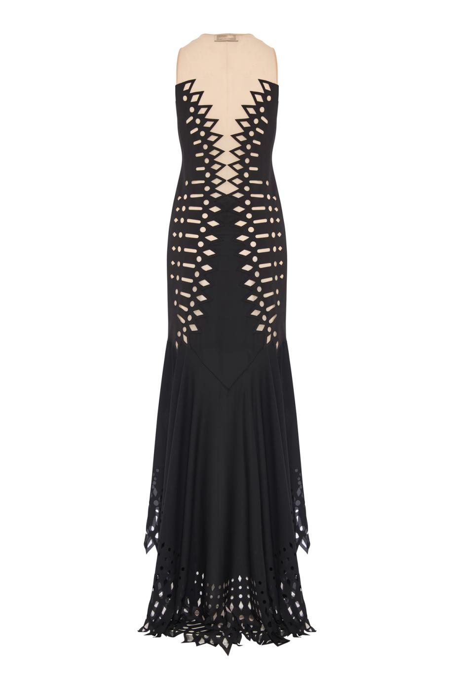 Embroidered scuba maxi dress in black 