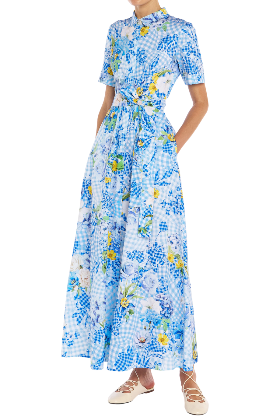 Como printed cotton poplin maxi dress in blueberry