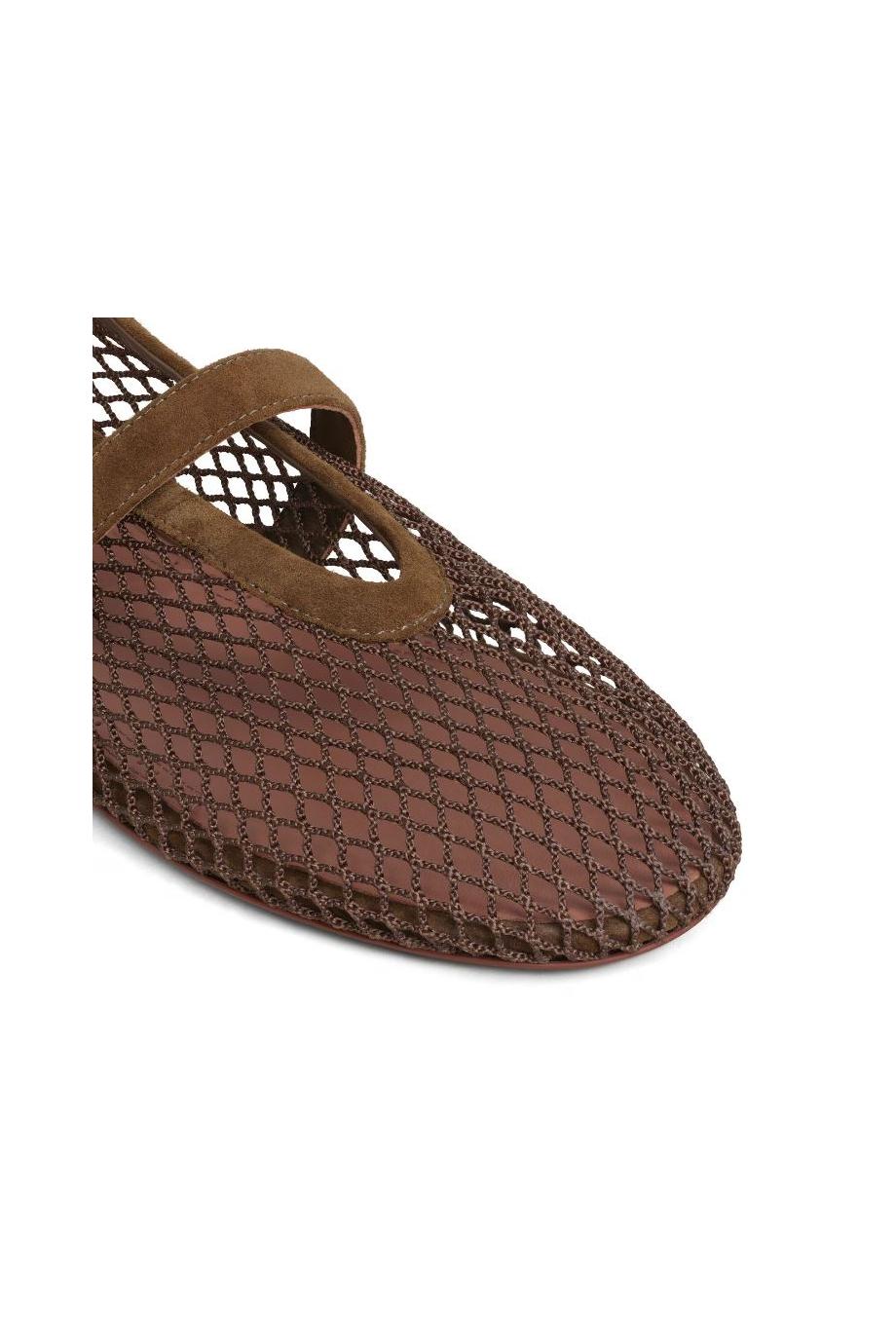 Le Ballerine fishnet suede flats in vert kaki 