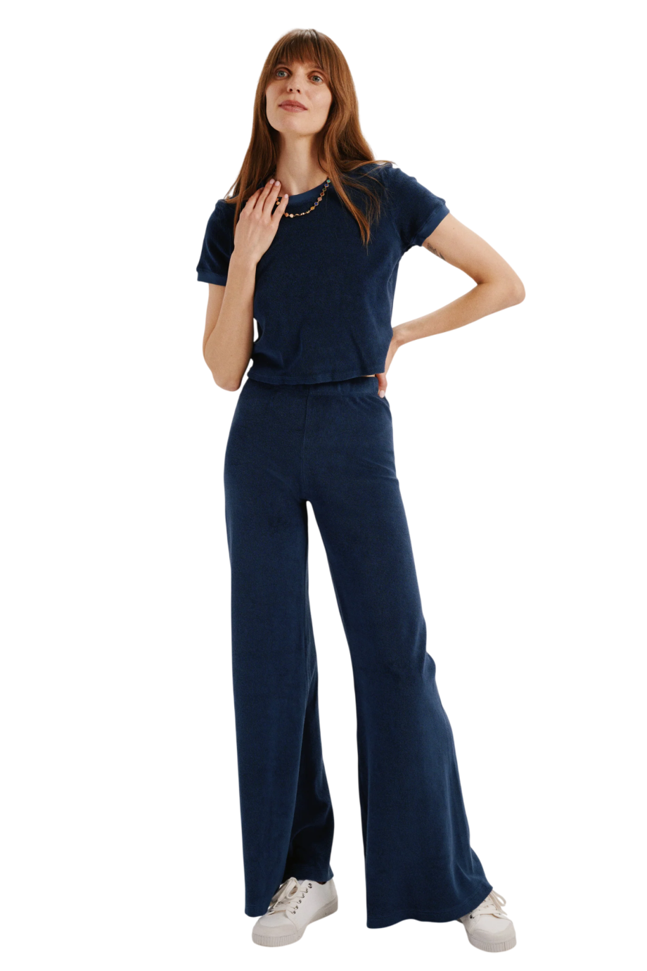 Zephyra cotton-blend terry pants in navy