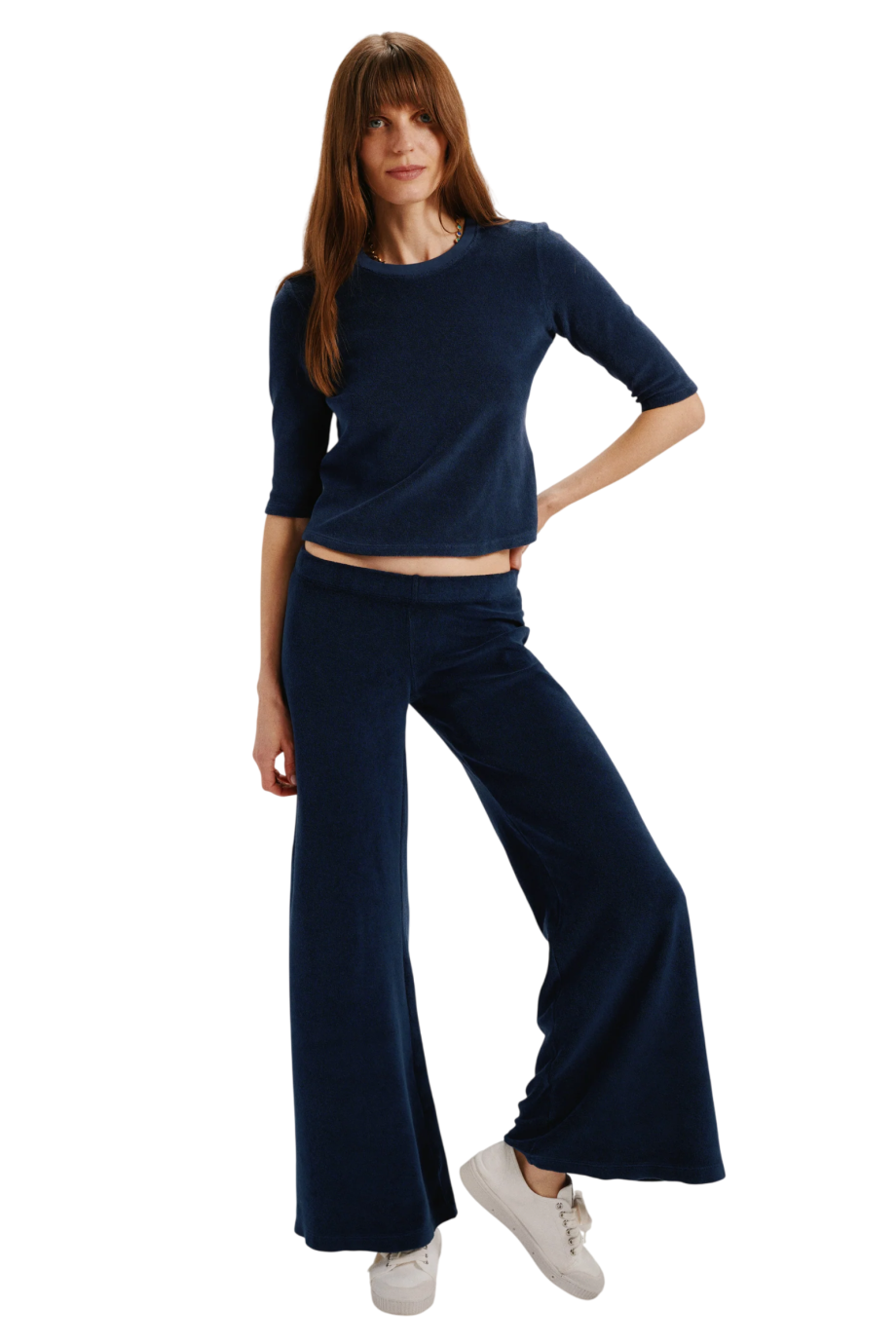 Corfu cotton-blend terry sweater in navy