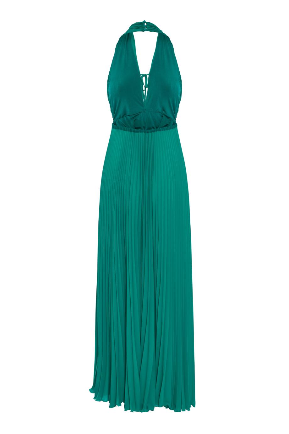Raissa plisse open-back gown in green