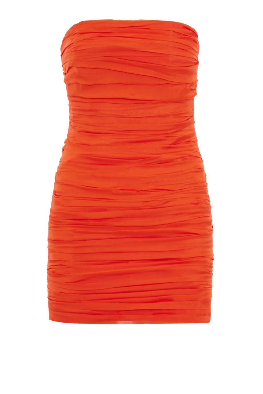 Ambra plisse silk mini dress in coral
