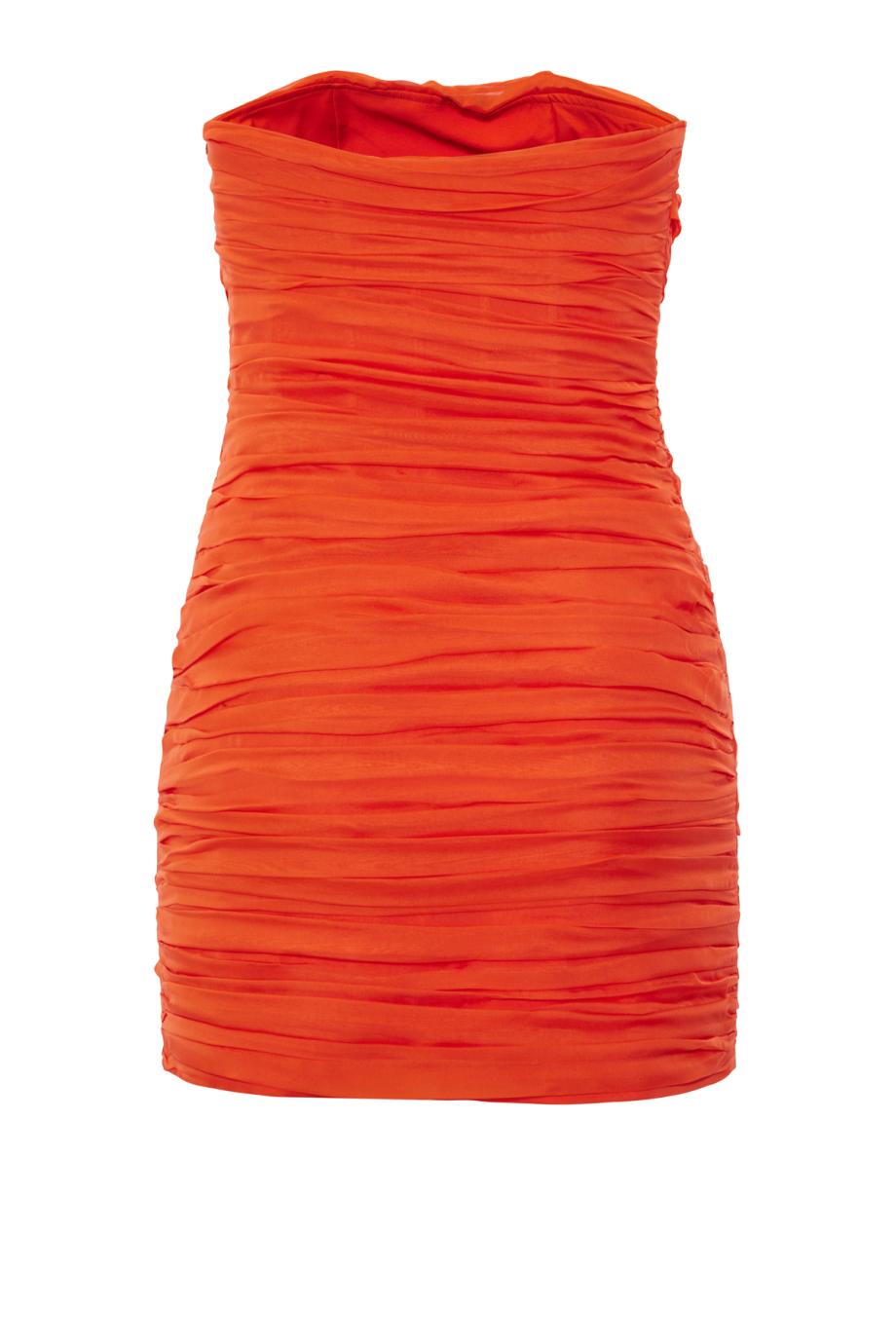 Ambra plisse silk mini dress in coral