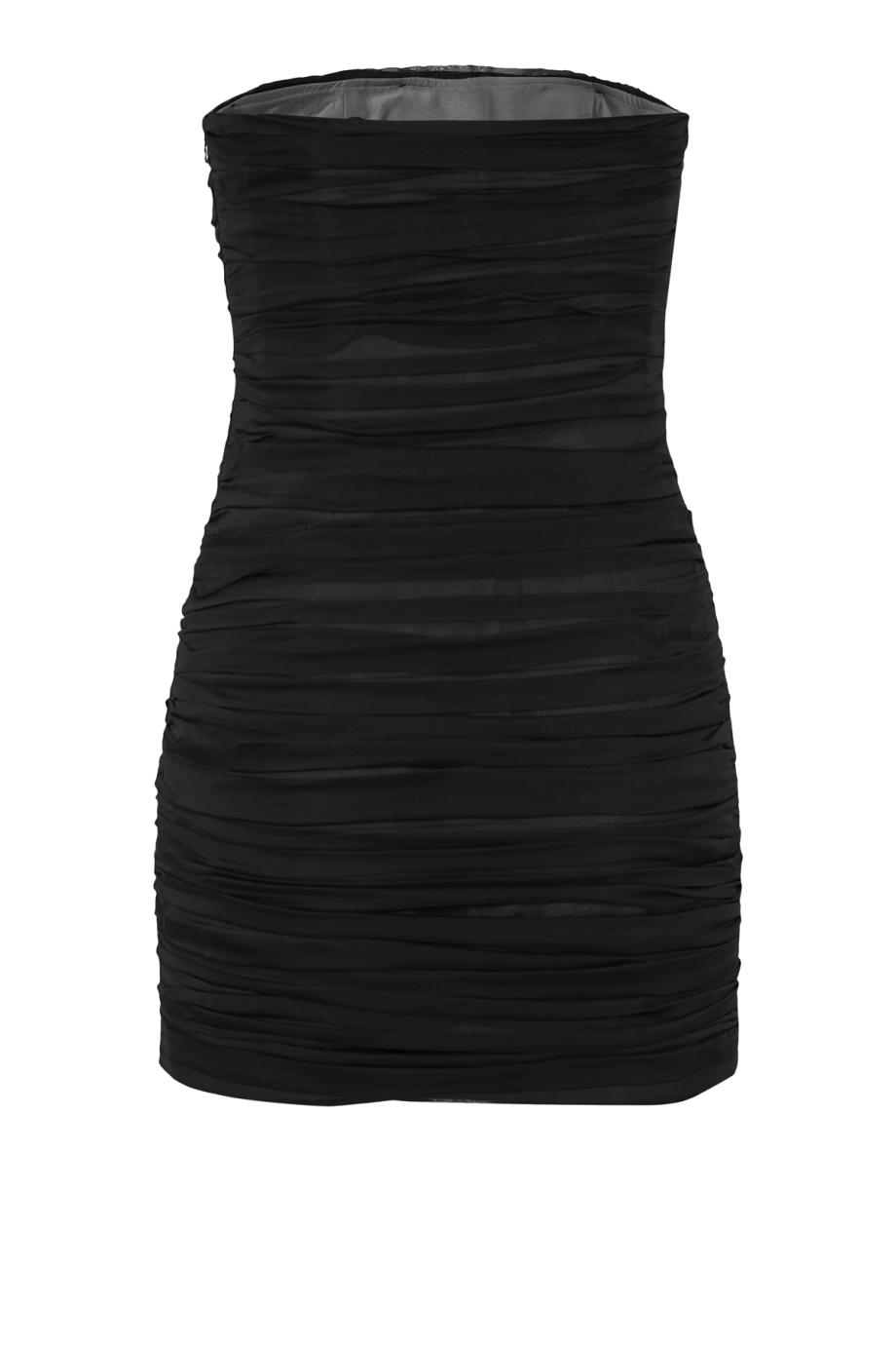 Ambra plisse silk mini dress in black