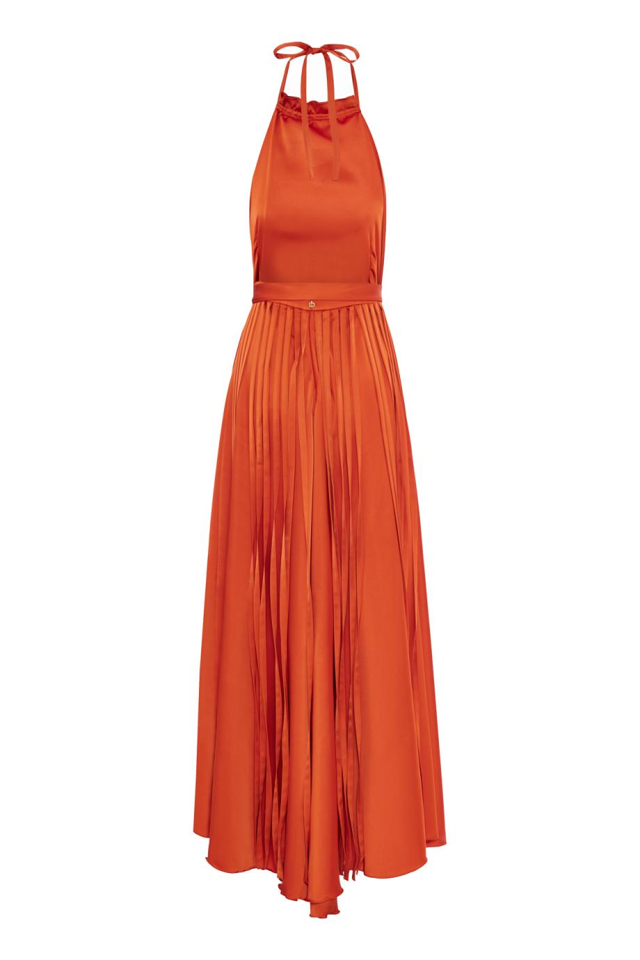 Georgia plisse satin maxi dress in sienna