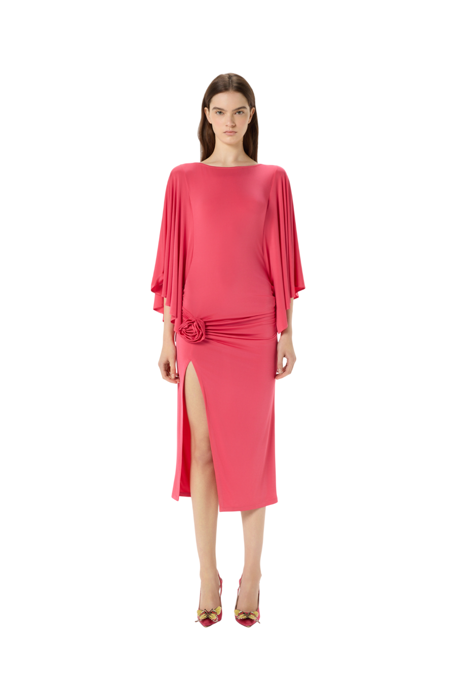 Shiny jersey midi dress in persian red