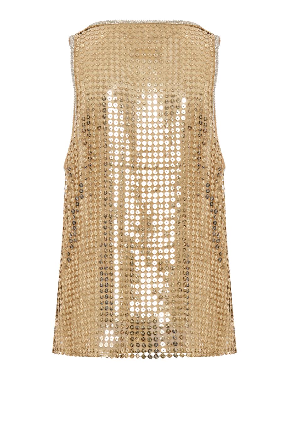 Sequined mesh tank in gold
