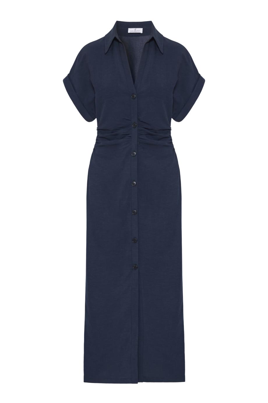 Bott linen-blend midi dress in navy