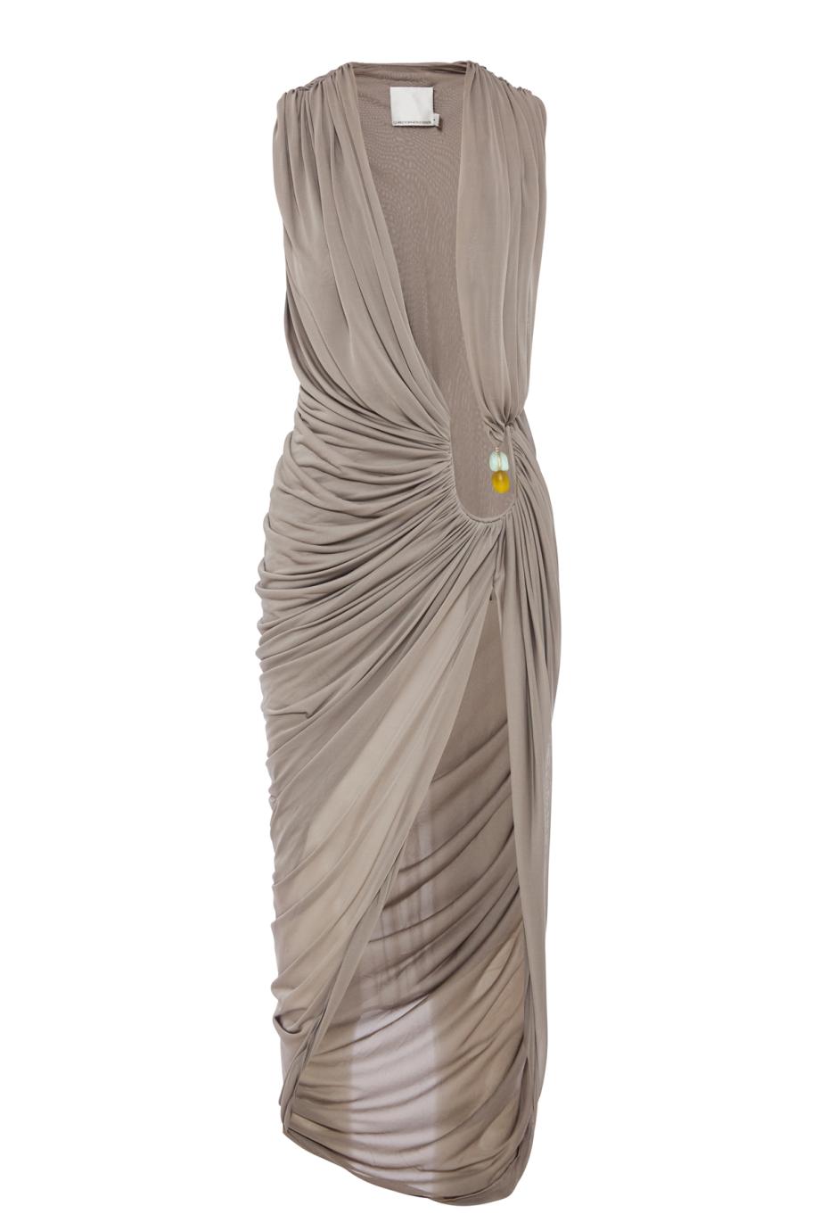 Ripple Crystal Plunge midi dress in slate