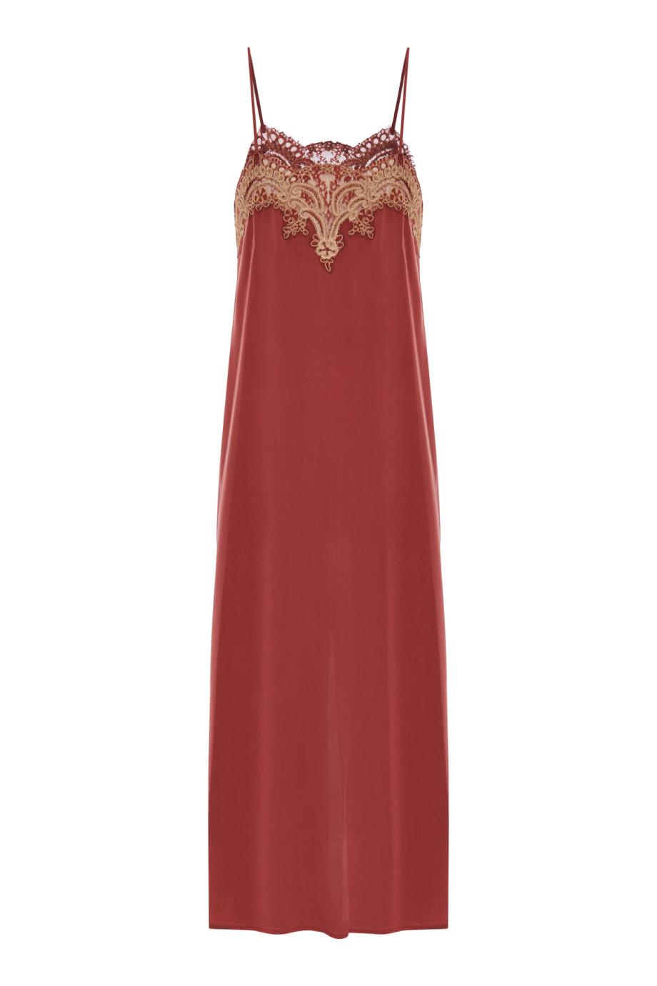 Brianne embroidered silk midi dress in ruby 