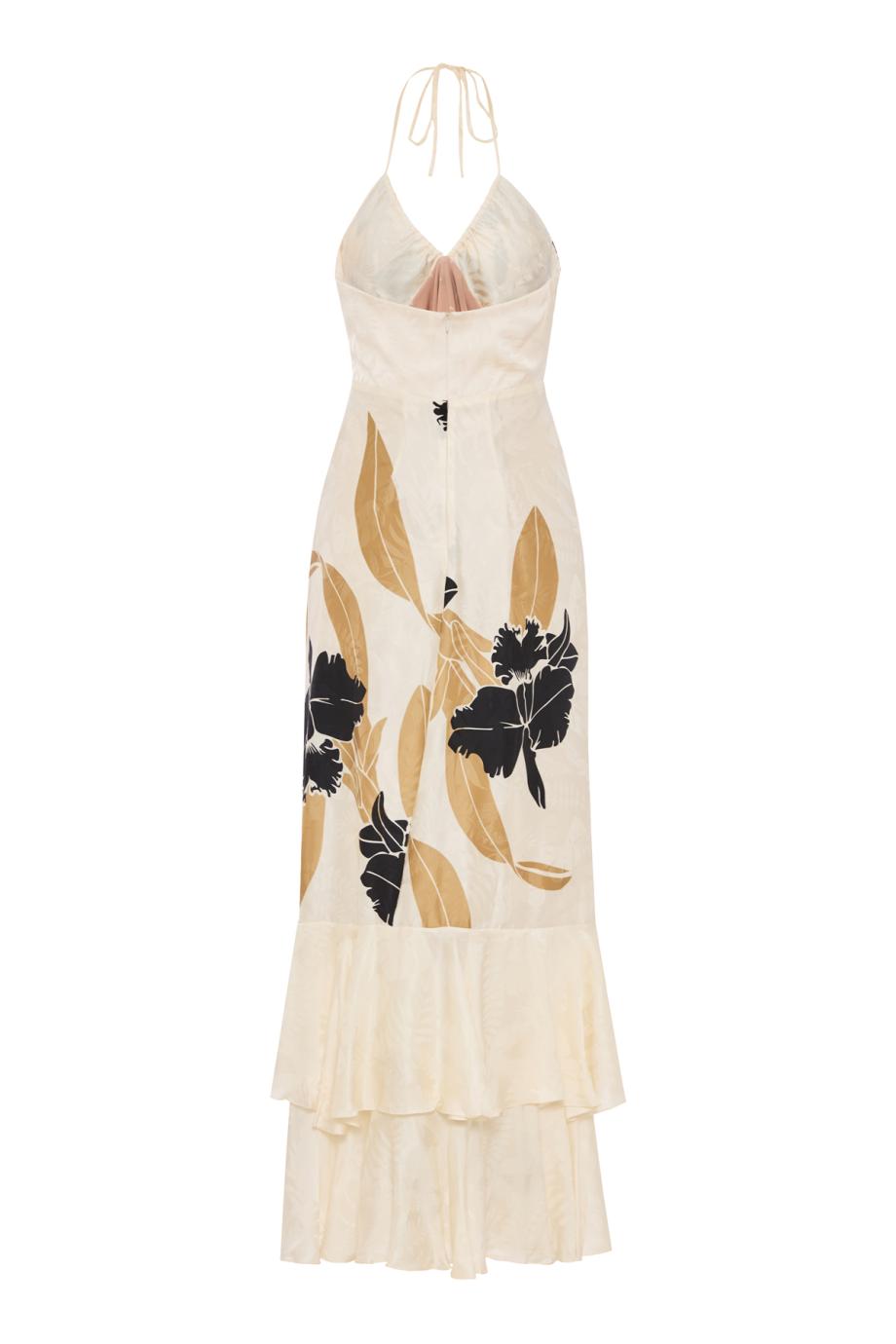 Sevillana silk-jacquard maxi dress in black orchids