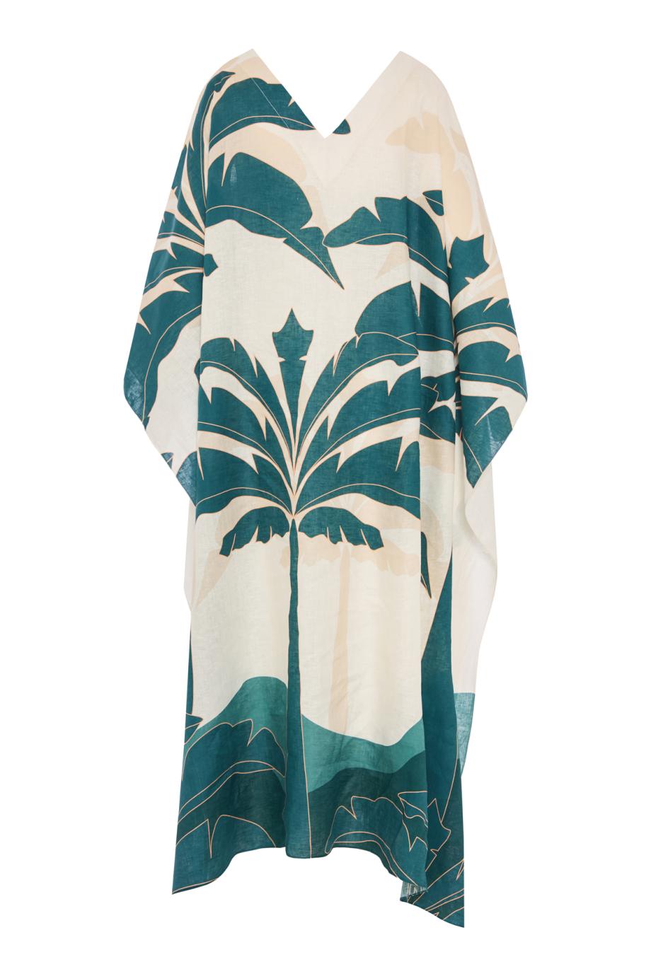 Morena printed linen tunic in aquamarine