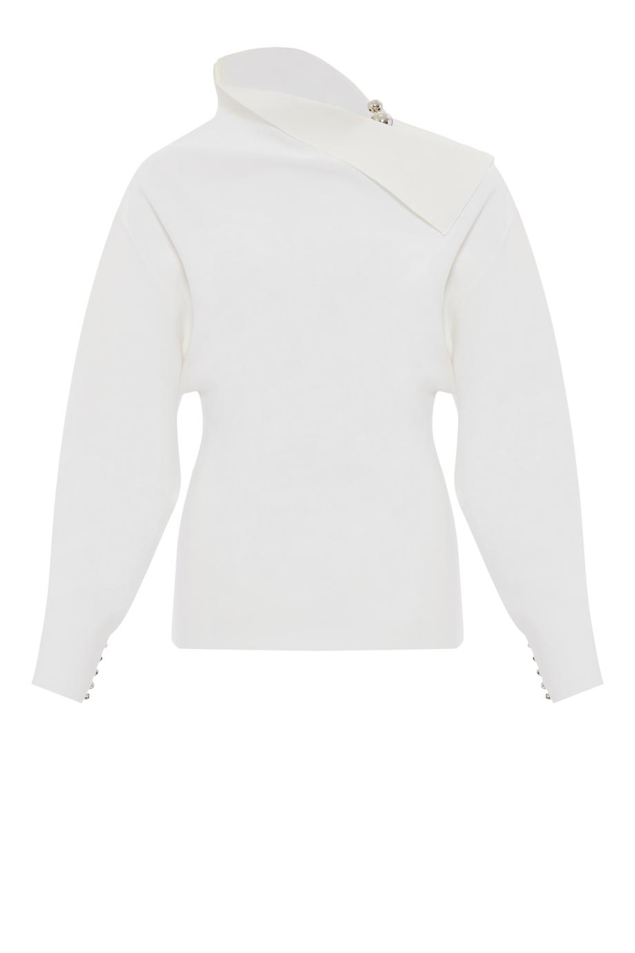 Buttoned crepe sweater in white