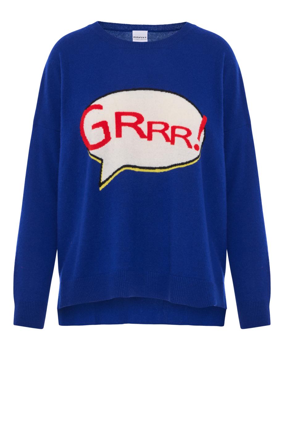 Grrrr embroidered cashmere sweater in indigo 