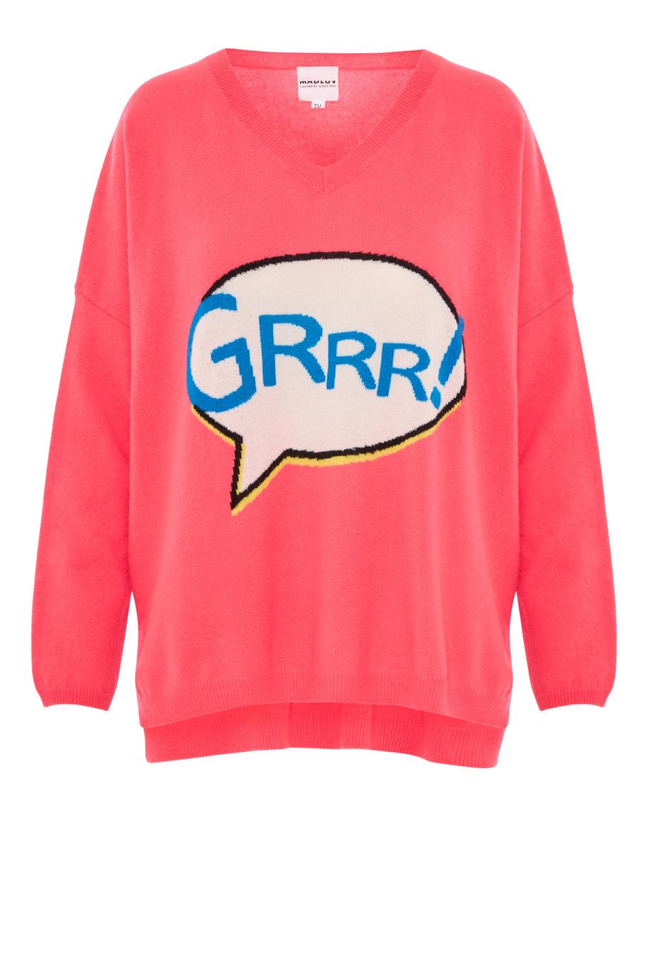 Grrrr embroidered cashmere sweater in coral 