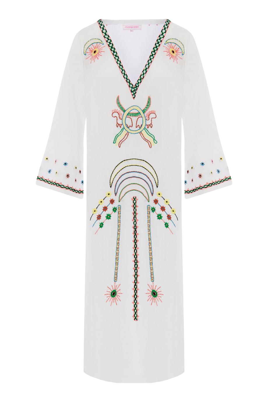 Vera embroidered linen kaftan in white